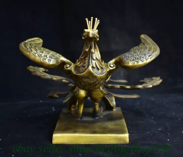 12" Chinese Pure Brass Fengshui Phoenix Bird Statue Sculpture 3