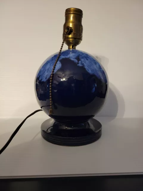 ANTIQUE BRUSH McCOY ART POTTERY GLOBE TABLE LAMP COBALT BLUE 'ONYX LINE' c. 1930 3