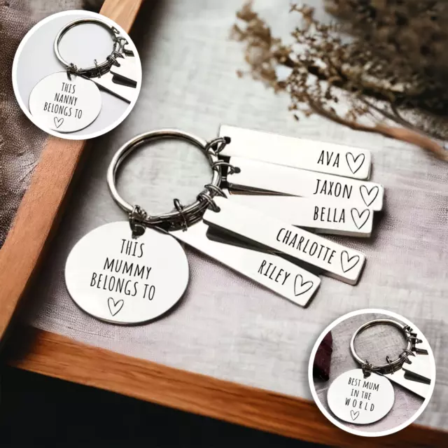 Personalised Keyring Nanny Mummy Daddy Grandad Belongs Family Engraved Name Gift