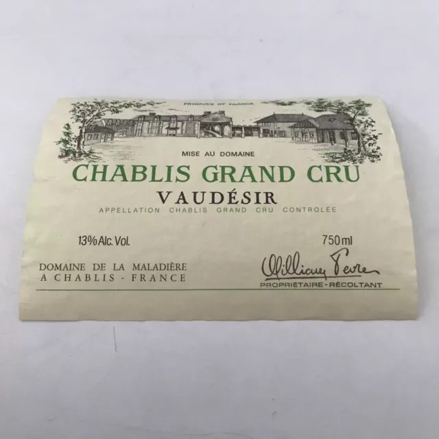 Chablis Grand Cru V Audésir Vintage Wine Label Collectable Excellent Condition