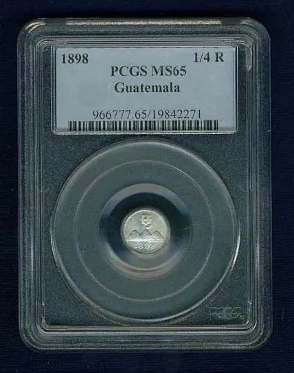 Guatemala Republic 1898 1/4 Real Coin, Certified Gem Uncirculated Pcgs Ms65