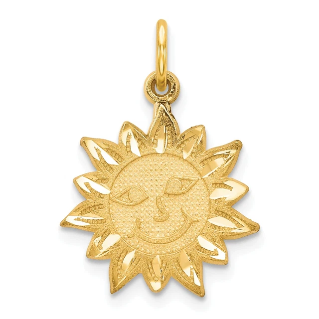 10K Gelbgold Lächelnde Sonne Charm Schmuck Fundstücke König 20 x 18 mm