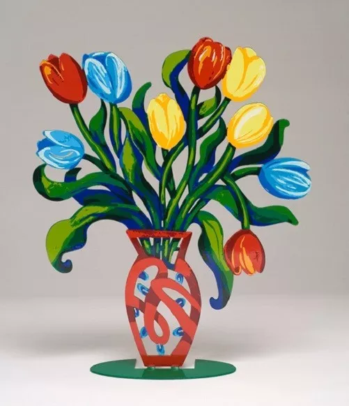 Arte Pop David Gerstein Escultura Corte Láser Abstracto Tulipanes Gran Ramo Jarrón