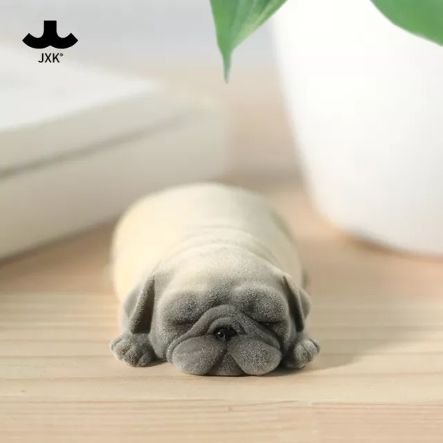 JXK Flocking Pug sleeping on tummy chubby Ver. Cute Dog Figurine Toy Decoration