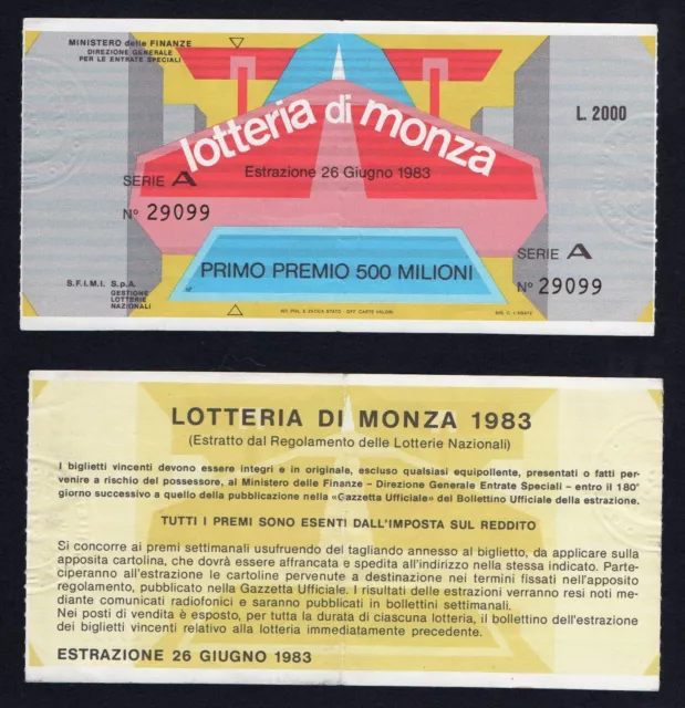 Biglietto Lotteria di Monza 1983