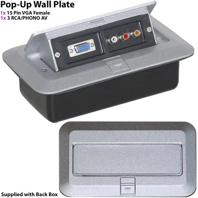 PRO AV POP Up Wall Floor Plate & Back Box VGA & 3 RCA PHONO PC Laptop ...