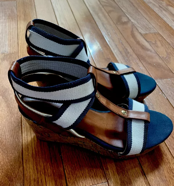 Tommy Hilfiger Rubena Blue& Straps Platform Wedge Heels Sandals Women’s Size 6.5 2
