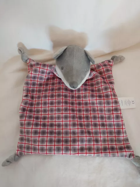 Doudou Plat Obaibi/Okaidi Loup Renard Gris Blanc Rose Carreaux 23Cm Neuf