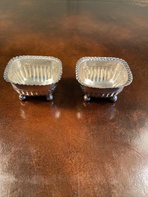 Two (2) 1886 English Sterling Silver Salts w/Four Ball Feet and No Monogram