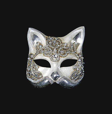 Mask from Venice Gatto Macrame Cat Silver Authentic IN Paper Mache 195