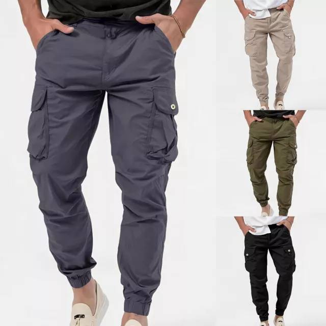 Pantaloni Colori Solidi Allenamento Casual Cotone Leggermente Elasticizzati Nuovissimi