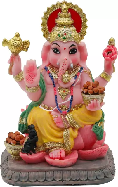 Indian God Lord Ganesha Statue - 4.1”H Multicolor Hindu Idol Ganesh Figurine Ind