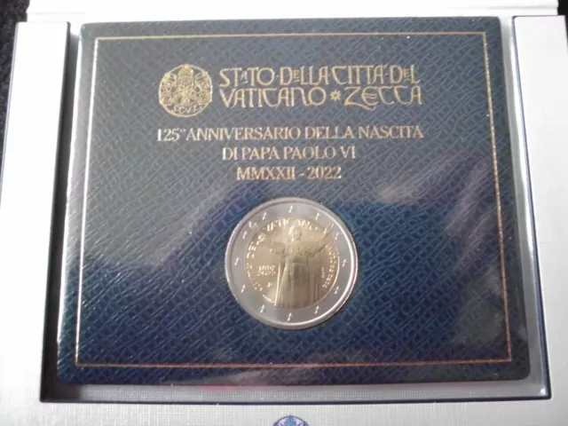 2 euro Vaticano 2022 moneta 125° compleanno Papa Paolo VI KMS in UFN blister BU
