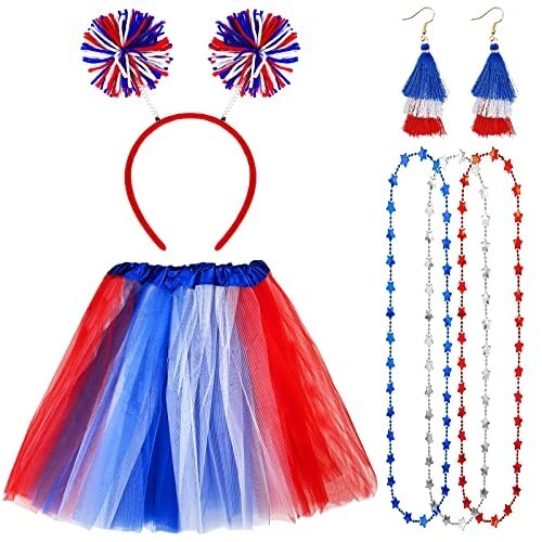 Dolkoic Women Costume Accessories Tutu Set With Headband Tassel Earrings 80s