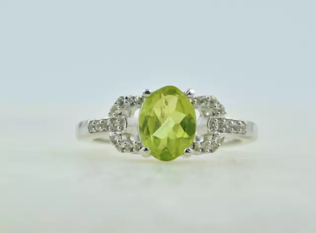 Natural Peridot Topaz Gemstone Statement Green Ring Size 7 925 Sterling Silver