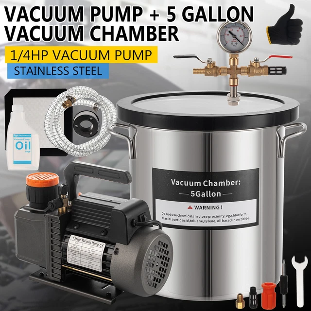 5 GALLON VACUUM Chamber + 3.5CFM Deep Vane Pump Purge Degas Epoxy