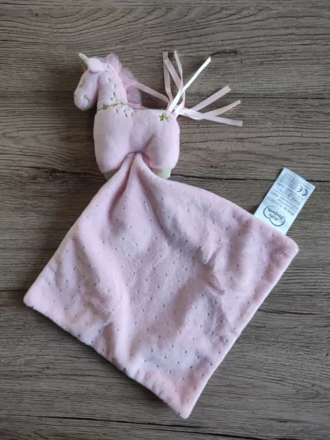 Mots d’Enfants Leclerc doudou plat licorne mouchoir rose étoiles doré État Neuf