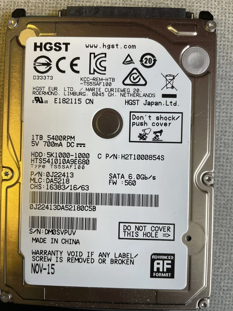 HGST HTS541010A9E680 P/N: 0J22413 MLC: DA5218 China 1TB Hard Drive  