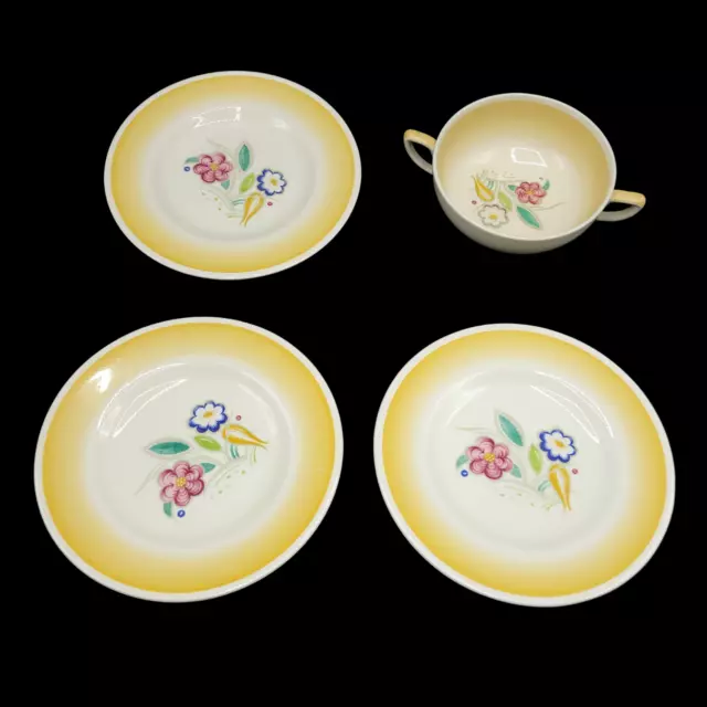 Art Deco SUSIE COOPER Yellow Nosegay Lot of 4 Pieces Crown Works Burslem England