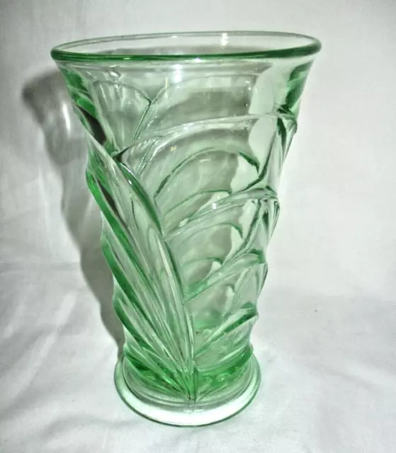Vintage Art Deco Bagley Osprey Green Glass Vase 5.25"