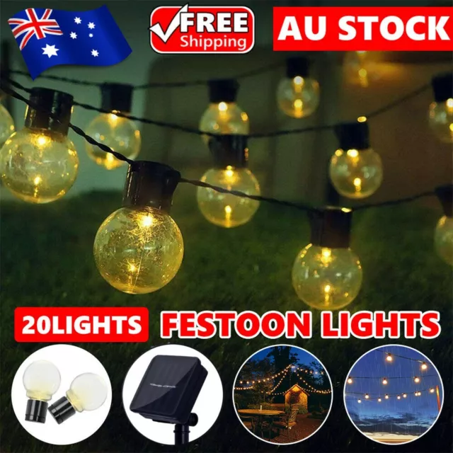 Retro Solar String Lights Outdoor Garden LED Festoon Globe Bulbs Party Light