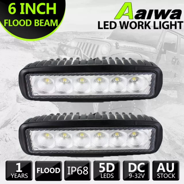 Pair 6" Inch LED Work Light Bar Flood Beam Reverse Lamp Driving Fog Lights 4WD