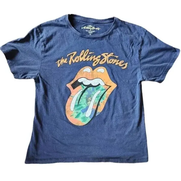 New The Rolling Stones Orange Lip Tie Dye Band T-Shirt Navy Blue Free Shipping