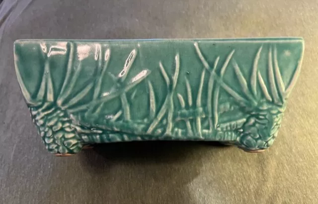 1945 McCoy Rustic Pinecone-Footed Window Box Planter, Turquoise, Great Glaze!
