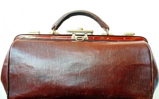 Antike Leder Arzttasche Doktortasche Tasche Sacvoyage Hebammentasche um 1900
