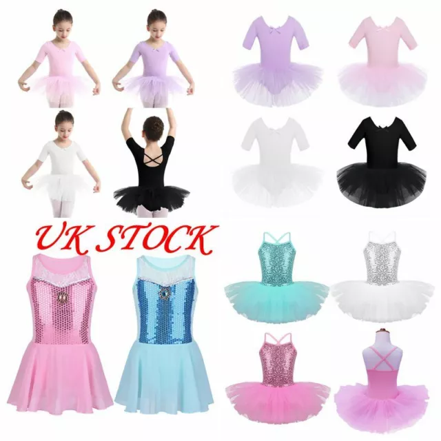 UK Toddler Girls Lyrical Ballet Dance Leotard Dress Tutu Skirt Costume Dancewear