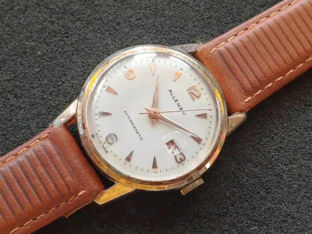 Montre suisse ancienne mécanique homme ALLENBY pl OR date - bracelet cuir neuf