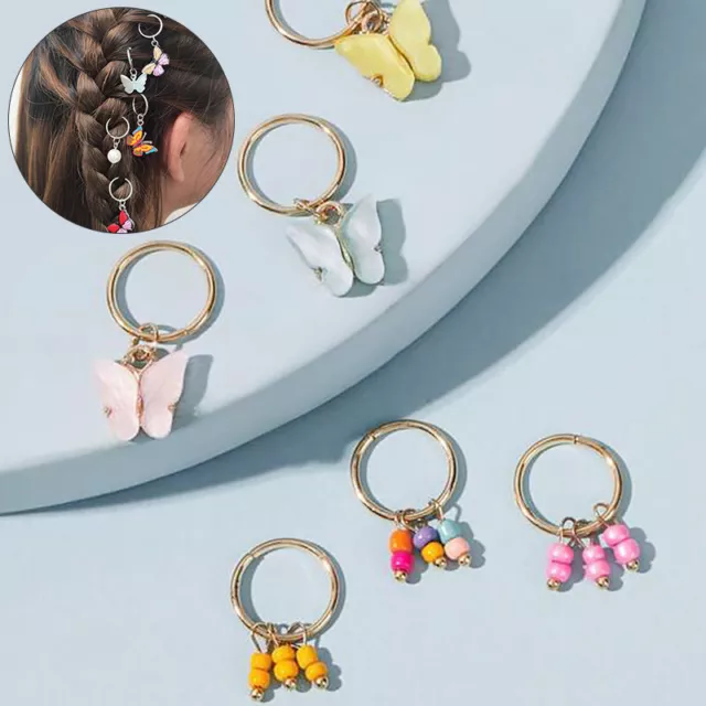 6Pcs Plaits Braids Hair Rings Butterfly Beads Pendant Hair Clips Women Jewelry