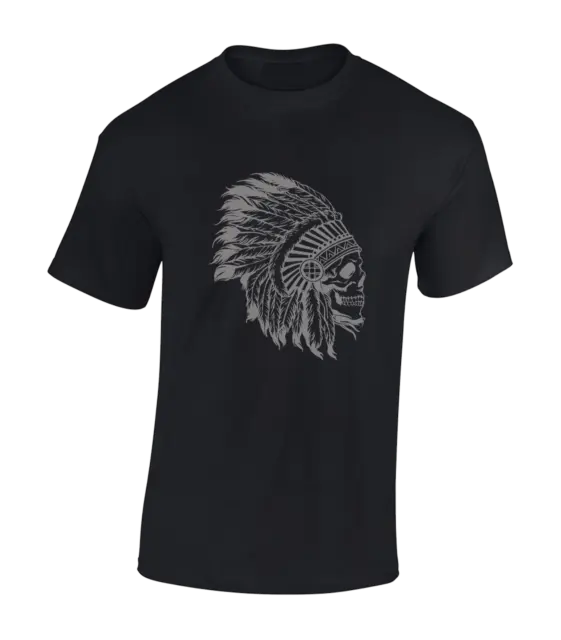 T Shirt Da Uomo Native Americane Teschio Cool Headdress Indiano Tribale Fashion Top