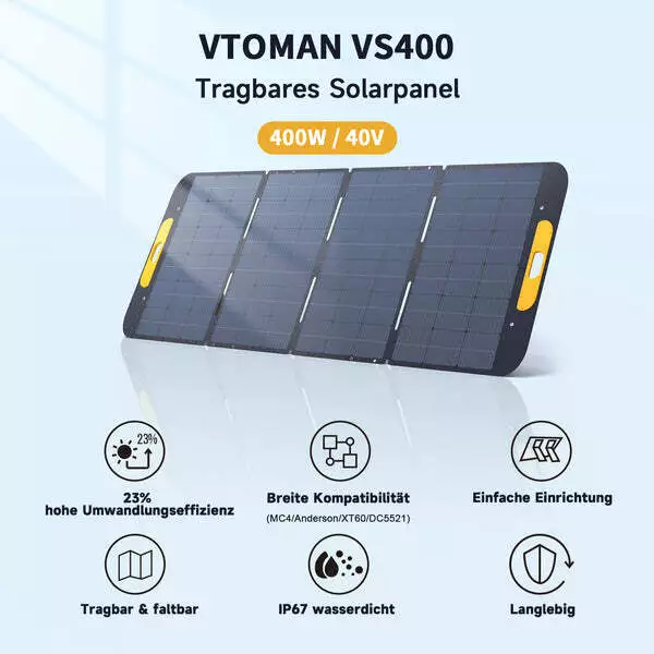 VTOMAN 110W/220W/400W Faltbar Tragbar Solarpanel 19V/48V für Powerstation DE