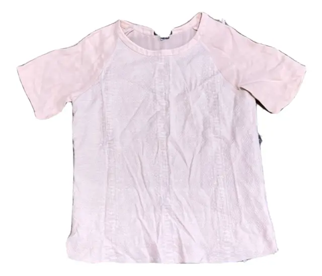 Vince. Blouse Shirt Top Woman Size Medium M Light Pink Short Sleeve Rayon Nylon
