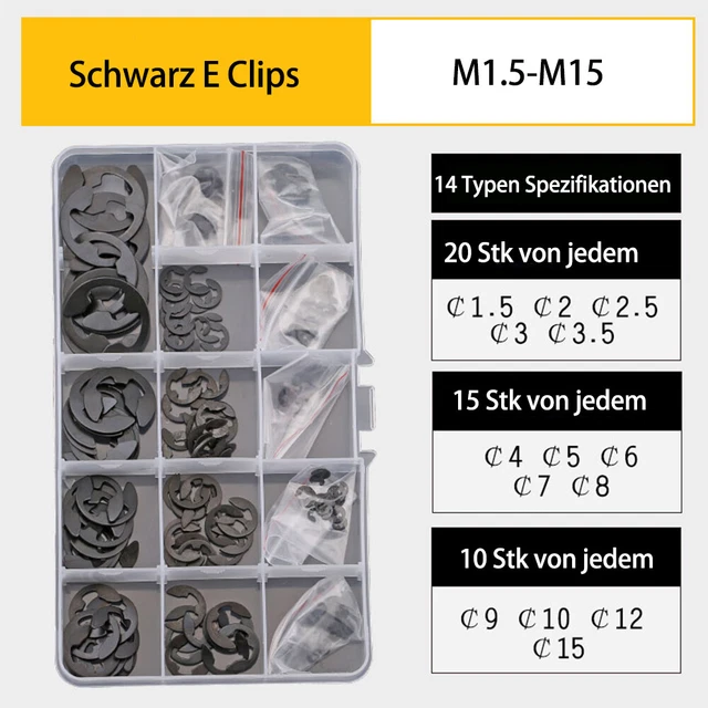 Set dischi di sicurezza neri 215 pz anelli di sicurezza dischi di supporto M1,5-M15