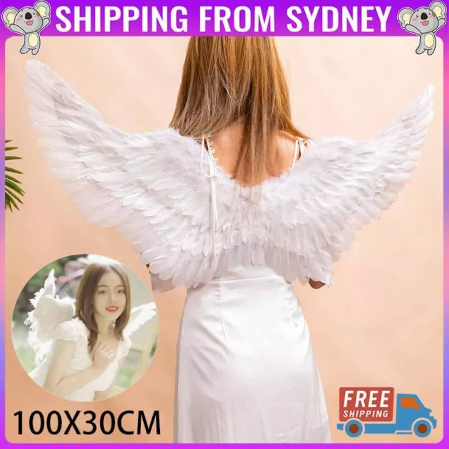 Large Feather Wings White Angel Fairy Adults Kids Fancy Dress Costume Halloween
