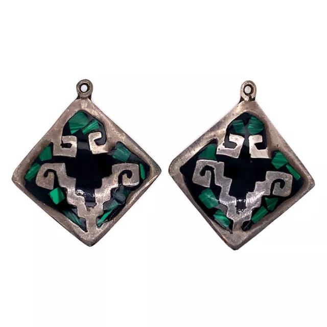 Double VTG Artisan Taxco Sterling Silver, Malachite & Enamel Charms Pendants 177