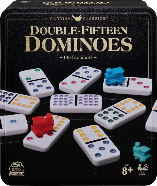 Cardinal Classics Double Fifteen Dominoes Set in Storage Tin Dominoes for Kid...
