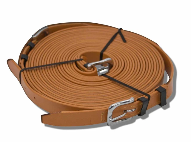 AMKA Zweispännerleine 25mm Hellbraun - Fahrleine Für Kutsche & Fahrsport