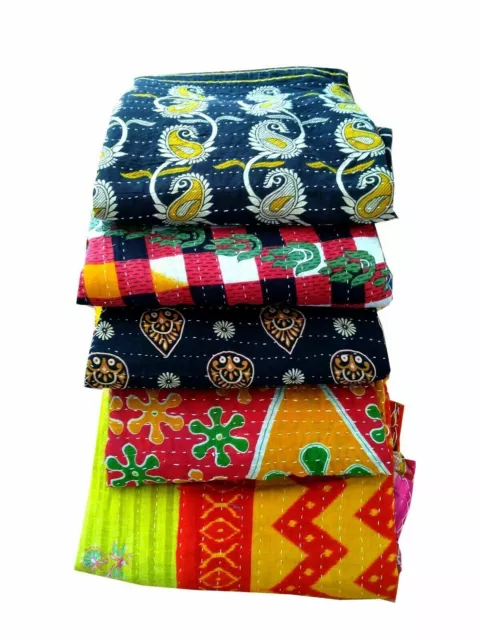 Kantha Quilt Handmade IndianVintage Throw Reversible Blanket Bedspread 10 PC Lot