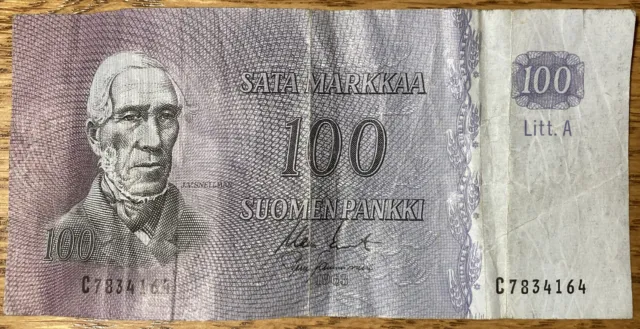 1963 100 Sata Markkaa or Finish Marks note Pre-Euro Finlands Bank Suomen Pankki