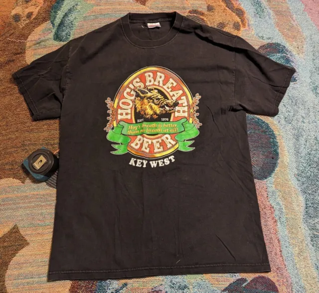 Vintage 90s Hog's Breath Saloon Beer T-Shirt Key West Florida Black Sz L