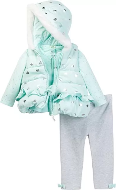 Little Me Aqua Silver Heart Toddler Girls' 3-Piece Vest Set Light Green 3T