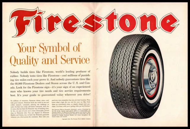 1962 Firestone Tire & Rubber Co. Deluxe Champion Tires 2-Page Vintage Print Ad