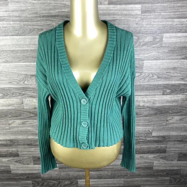 AMERICAN EAGLE Button Front  Green Cropped Knit Cardigan Sweater Women's Size S