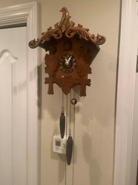 Antique Cuckoo Clock Working Lion And Perched Bird