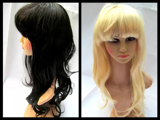 Ladies Long Wavy Curly Hair Synthetic Wig Black Blonde Fancy Dress Uk Seller