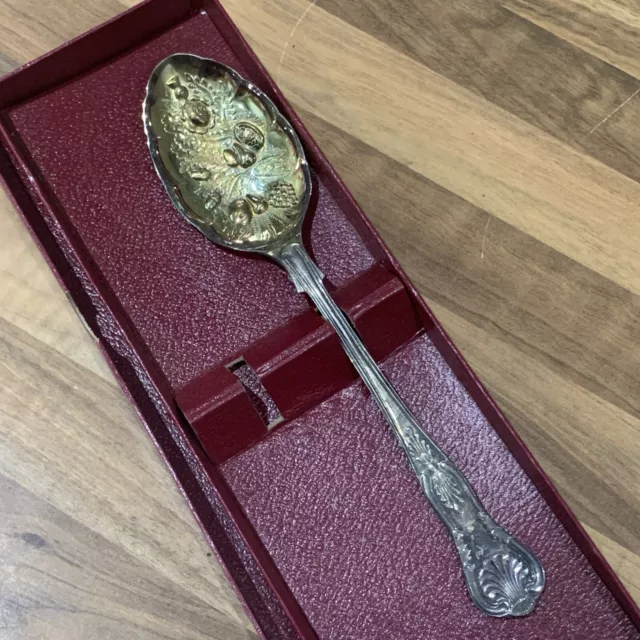 Vintage Silver EPNS Fruit Berry Serving Spoon - Large - Decorative Bowl - Boxed