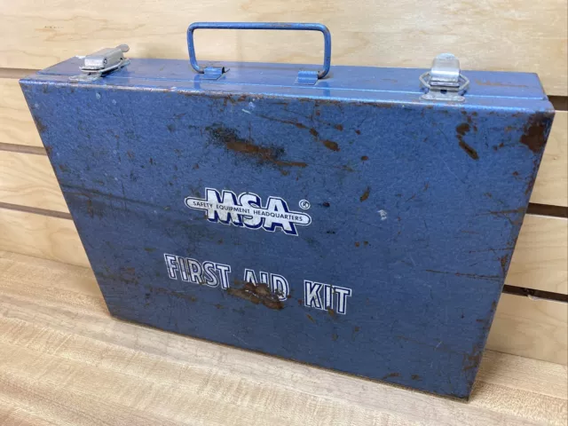 Vintage MSA First Aid Kit Blue Metal Box with Original Contents Mining Safety